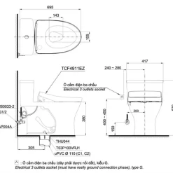 Bồn cầu TOTO MS855CDW12 1 khối nắp điện tử Washlet S7 TCF4911EZ giấu dây