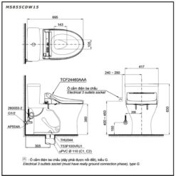 Bồn cầu TOTO MS855CDW15 1 khối nắp điện tử Washlet C5 TCF24460AAA giấu dây