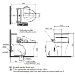 Bồn cầu TOTO MS855CDW17 1 khối nắp điện tử Washlet C2 TCF23460AAA giấu dây