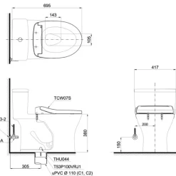 Bồn cầu TOTO MS855DE2 1 khối nắp rửa cơ TCW07S 16 Bồn cầu TOTO MS855DE2 1 khối nắp rửa cơ TCW07S