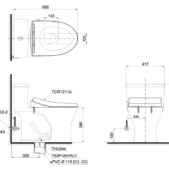 Bồn cầu TOTO MS855DE4 1 khối nắp rửa cơ TCW1211A