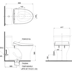 Bồn cầu TOTO MS855DE4 1 khối nắp rửa cơ TCW1211A 16 Bồn cầu TOTO MS855DE4 1 khối nắp rửa cơ TCW1211A