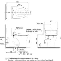 Bồn cầu TOTO MS855DW11 1 khối nắp điện tử Washlet S7 TCF4911Z