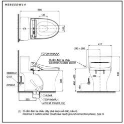 Bồn cầu TOTO MS855DW14 1 khối nắp điện tử Washlet C5 TCF24410AAA