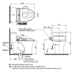 Bồn cầu TOTO MS855DW16 1 khối nắp điện tử Washlet C2 TCF23410AAA 18 Bồn cầu TOTO MS855DW16 1 khối nắp điện tử Washlet C2 TCF23410AAA