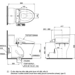 Bồn cầu TOTO MS855DW18 1 khối nắp điện tử TCF23710AAA Washlet C2 cơ bản