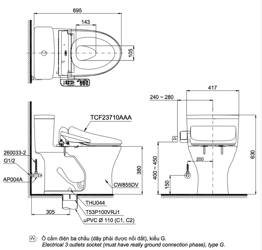Bồn cầu TOTO MS855DW18 - Hình ảnh 6 Bồn cầu TOTO MS855DW18 - Hình ảnh 6