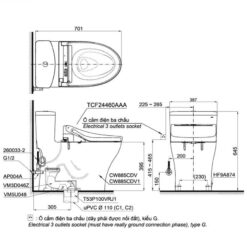 Bồn cầu TOTO MS885CDW15 1 khối nắp điện tử Washlet C5 TCF24460AAA giấu dây