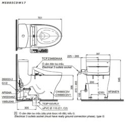 Bồn cầu TOTO MS885CDW17 1 khối nắp điện tử Washlet C2 TCF23460AAA giấu dây