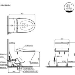 Bồn cầu TOTO MS885DE4 1 khối nắp rửa cơ TCW1211A