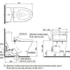 Bồn cầu TOTO MS885DW11 1 khối nắp điện tử Washlet S7 TCF4911Z
