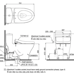 Bồn cầu TOTO MS885DW11 1 khối nắp điện tử Washlet S7 TCF4911Z
