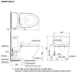Bồn cầu TOTO MS887CRW12 1 khối nắp điện tử Washlet S7 TCF4911EZ giấu dây