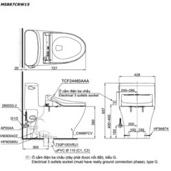 Bồn cầu TOTO MS887CRW15 1 khối nắp điện tử Washlet C5 TCF24460AAA giấu dây