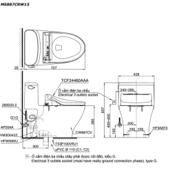 Bồn cầu TOTO MS887CRW15 1 khối nắp điện tử Washlet C5 TCF24460AAA giấu dây