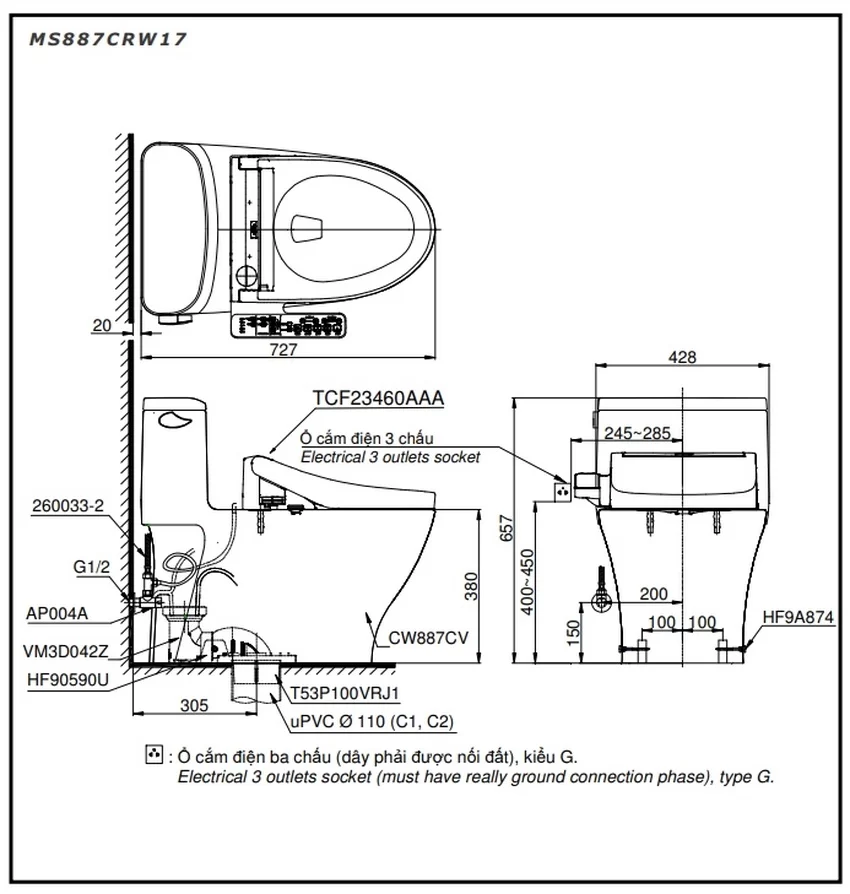 Bồn cầu TOTO MS887CRW17 tích hợp nhiều tính năng hiện đại Bồn cầu TOTO MS887CRW17 tích hợp nhiều tính năng hiện đại