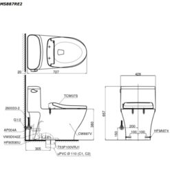 Bồn cầu TOTO MS887RE2 1 khối nắp rửa cơ TCW07S