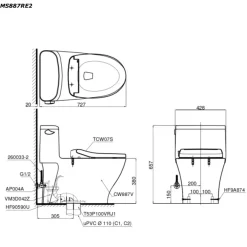Bồn cầu TOTO MS887RE2 1 khối nắp rửa cơ TCW07S 18 Bồn cầu TOTO MS887RE2 1 khối nắp rửa cơ TCW07S