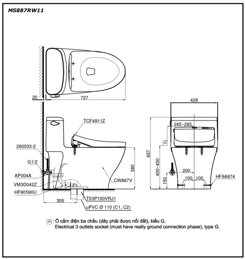 Bồn cầu TOTO MS887RW11 1 khối nắp điện tử Washlet S7 TCF4911Z 9 Bồn cầu TOTO MS887RW11 1 khối nắp điện tử Washlet S7 TCF4911Z