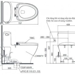 Bồn cầu TOTO MS887RW14 1 khối nắp điện tử Washlet C5 TCF24410AAA