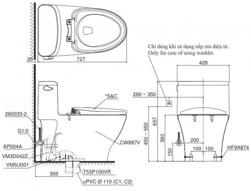 Bồn cầu TOTO MS887RW14 1 khối nắp điện tử Washlet C5 TCF24410AAA 12 Bồn cầu TOTO MS887RW14 1 khối nắp điện tử Washlet C5 TCF24410AAA