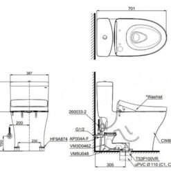 Bồn cầu TOTO MS889CDRW15 1 khối nắp điện tử Washlet C5 TCF24460AAA giấu dây