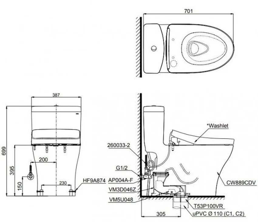 Bồn cầu TOTO MS889CDRW15 1 khối nắp điện tử Washlet C5 TCF24460AAA giấu dây 10 Bồn cầu TOTO MS889CDRW15 1 khối nắp điện tử Washlet C5 TCF24460AAA giấu dây