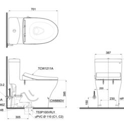 Bồn cầu TOTO MS889DRE4 1 khối nắp rửa cơ TCW1211A