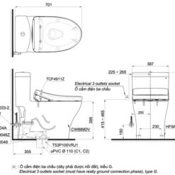 Bồn cầu TOTO MS889DRW11 1 khối nắp điện tử Washlet S7 TCF4911Z