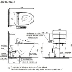 Bồn cầu TOTO MS889DRW16 1 khối nắp điện tử Washlet C2 TCF23410AAA