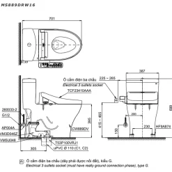 Bồn cầu TOTO MS889DRW16 1 khối nắp điện tử Washlet C2 TCF23410AAA 14 Bồn cầu TOTO MS889DRW16 1 khối nắp điện tử Washlet C2 TCF23410AAA