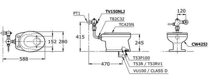 Bồn cầu trẻ em 1 khối TOTO CW425J (van xả trực tiếp) 7 Bồn cầu trẻ em 1 khối TOTO CW425J lắp đặt
