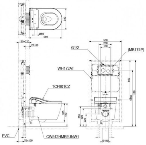 Bồn cầu treo tường điện tử RW (giấu dây) TOTO CW542HME5U TCF801CZ WH172AT MB175M