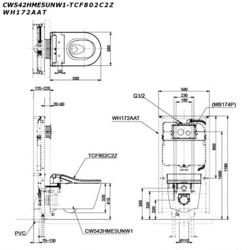 Bồn cầu treo tường điện tử RW (giấu dây) xả tự động TOTO CW542HME5U TCF802C2Z WH172AAT MB175M