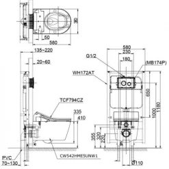 Bồn cầu treo tường điện tử RX (giấu dây)TOTO CW542HME5U TCF794CZ WH172AT MB175M