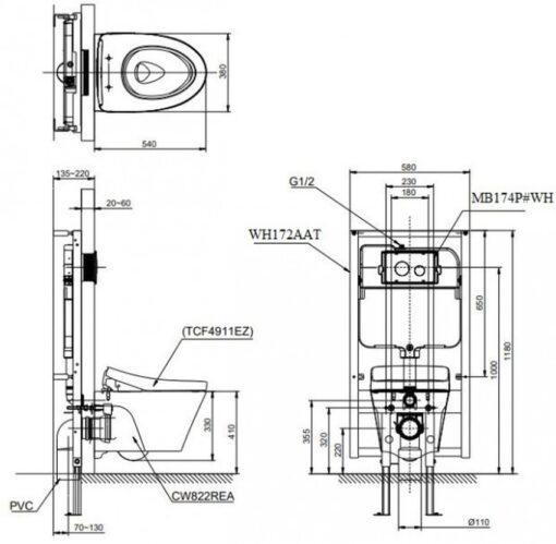 Bồn cầu treo tường điện tử S7 (giấu dây) xả tự động TOTO CW822REA TCF4911EZ WH172AAT TCA464 MB176GH