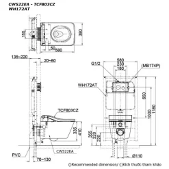 Bồn cầu treo tường điện tử SW (giấu dây) TOTO CW522EA TCF803CZ WH172AT MB171M