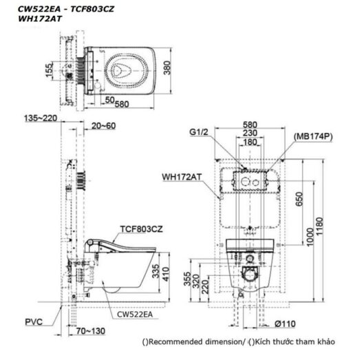 Bồn cầu treo tường điện tử SW (giấu dây) TOTO CW522EA TCF803CZ WH172AT MB171M