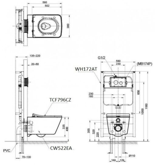 Bồn cầu treo tường điện tử SX (giấu dây) TOTO CW522EA TCF796CZ WH172AT MB171M
