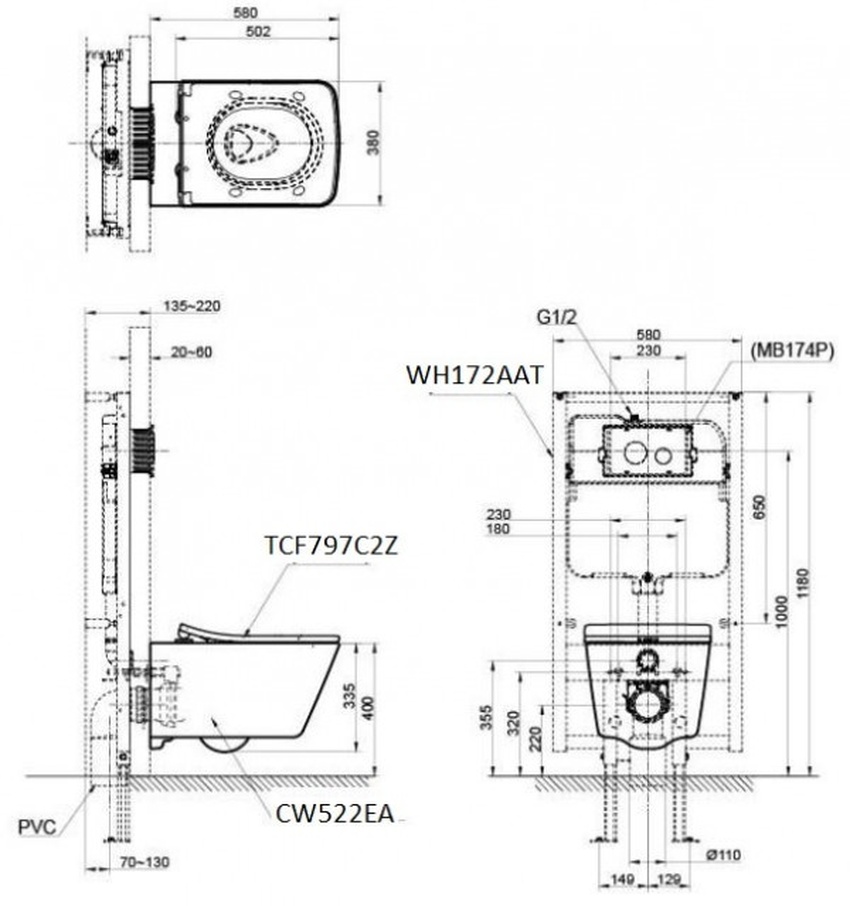 Bồn cầu TOTO CW522EA TCF797C2Z WH172AAT MB171M trong không gian phòng tắm