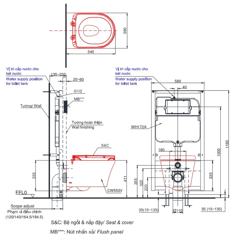 Bồn cầu treo tường điện tử TOTO CW553-4