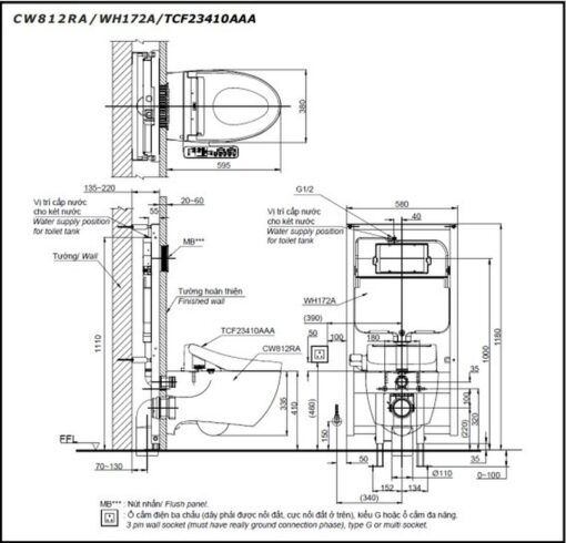 Bồn cầu treo tường điện tử TOTO CW812RA TCF23410AAA WH172A MB176GH