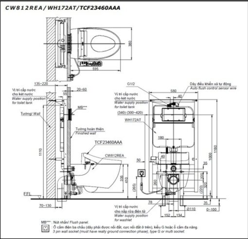 Bồn cầu treo tường điện tử (giấu dây) TOTO CW812REA TCF23460AAA WH172AT TCA465 MB176GH