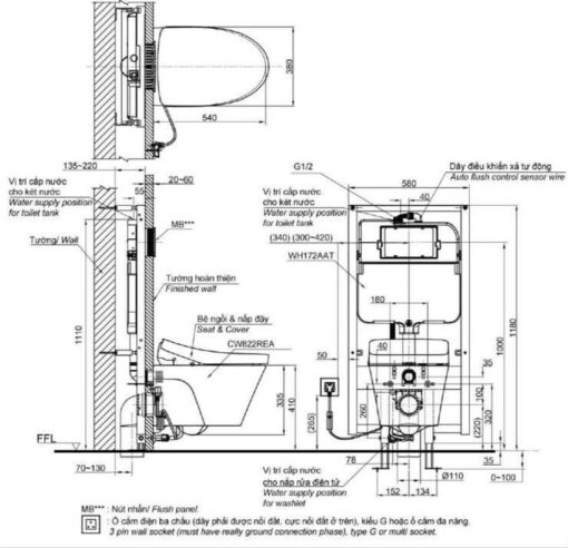Bồn cầu treo tường điện tử (giấu dây) TOTO CW822REA TCF23460AAA WH172AT TCA465 MB175M