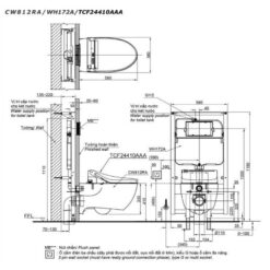 Bồn cầu treo tường kèm nắp rửa điện tử TOTO CW812RA TCF24410AAA WH172A MB176GH