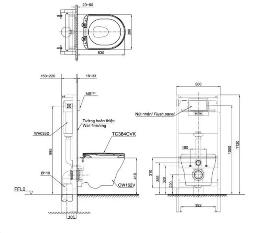 Bồn cầu treo tường nắp êm TOTO CW162 TC384CVK WH172A MB176G Bồn cầu treo tường nắp êm TOTO CW162 TC384CVK WH172A MB176G