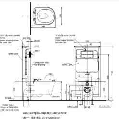 Bồn cầu treo tường nắp êm TOTO CW553 TC384CVK WH172A MB175M 7 Bồn cầu treo tường nắp êm TOTO CW553 TC384CVK WH172A MB175M