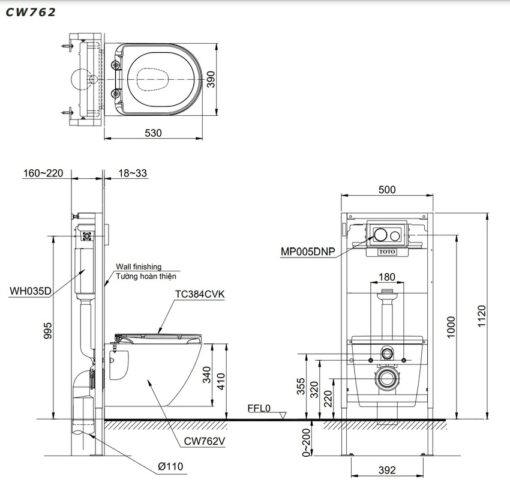 Bồn cầu treo tường nắp êm TOTO CW762 TC384CVK WH172A MB176GH