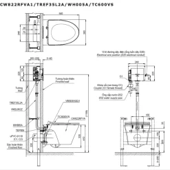 Bồn cầu treo tường nắp êm van xả cảm ứng TOTO CW822RFVA1 TC600VS TREF35L2A WH005A 16 Bồn cầu treo tường nắp êm van xả cảm ứng TOTO CW822RFVA1 TC600VS TREF35L2A WH005A