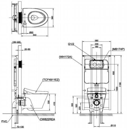 Bồn cầu treo tường nắp rửa điện tử C5 (giấu dây) TOTO CW822REA TCF24460AAA WH172AT TCA465 MB175M